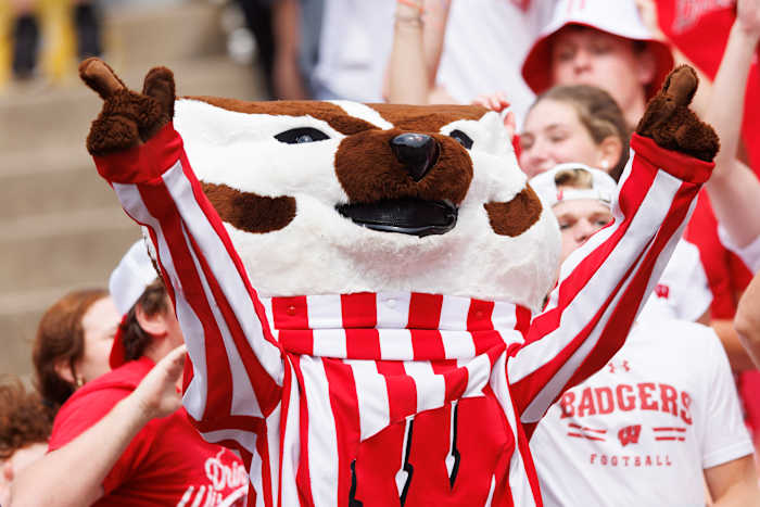 Sep 16, 2023; Madison, Wisconsin, USA; Wisconsin Badgers mascot Bucky Badger performs during the fourth quarter against the Georgia Southern Eagles at Camp Randall Stadium. Mandatory Credit: Jeff Hanisch-USA TODAY Sports